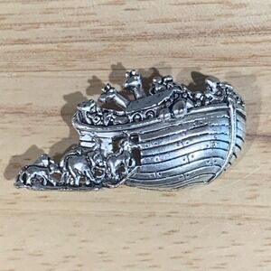 Vintage Noahs Ark Animals Silver Tone Brooch Pin Bible Story Two by Two